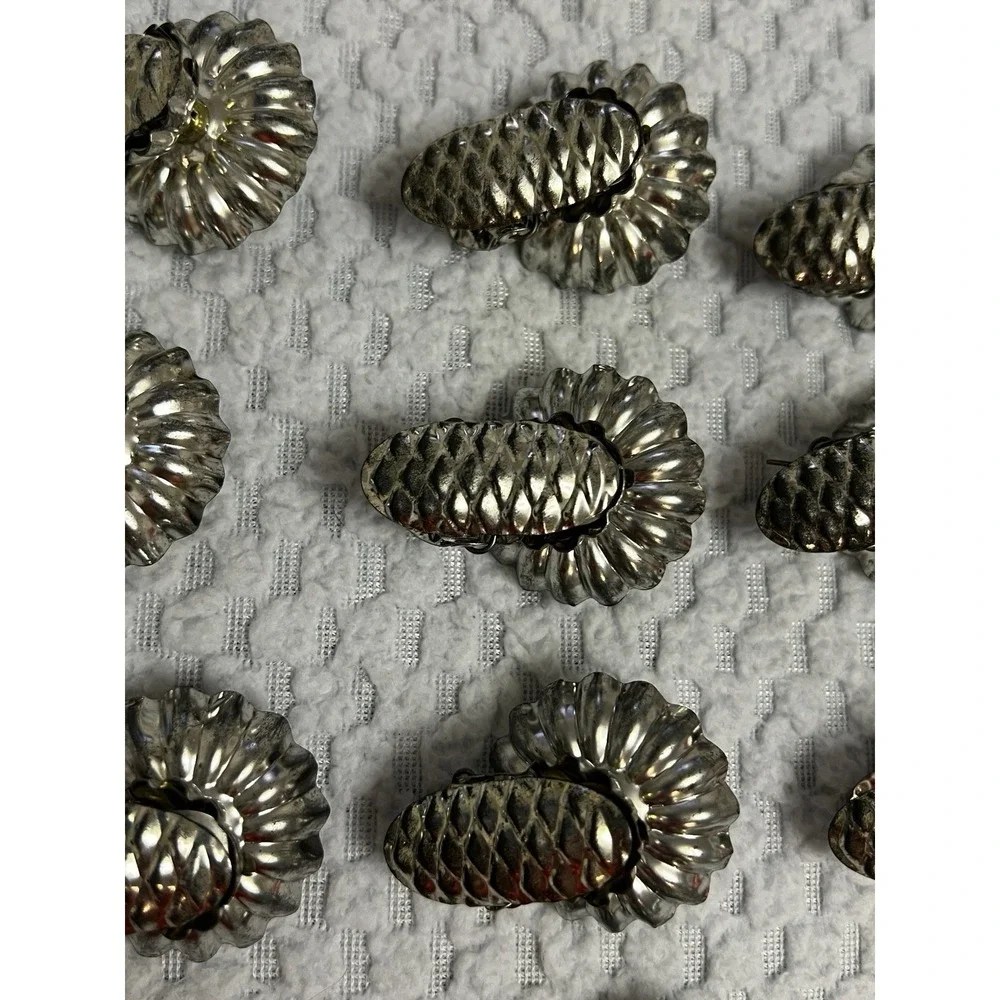 Vtg Silver Tin Christmas Tree Candle Clips Holder‎ Granny MCM Holiday Ornament